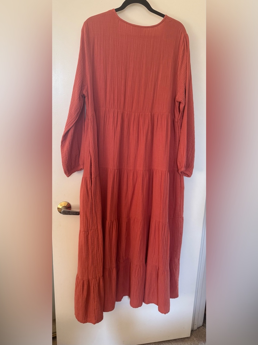 Universal Thread Rust-Toned V-Neck Tiered Maxi Dress 100% Cotton Pockets XXL - Picture 4 of 10